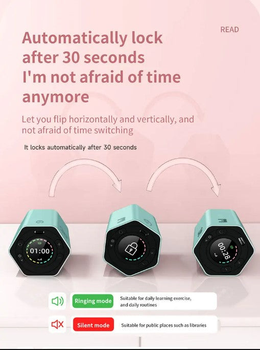 Hexagon Digital Timer - Magnetic Productivity Cube | Black