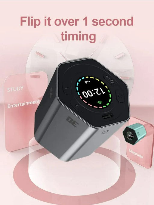 Hexagon Digital Timer - Magnetic Productivity Cube | Black