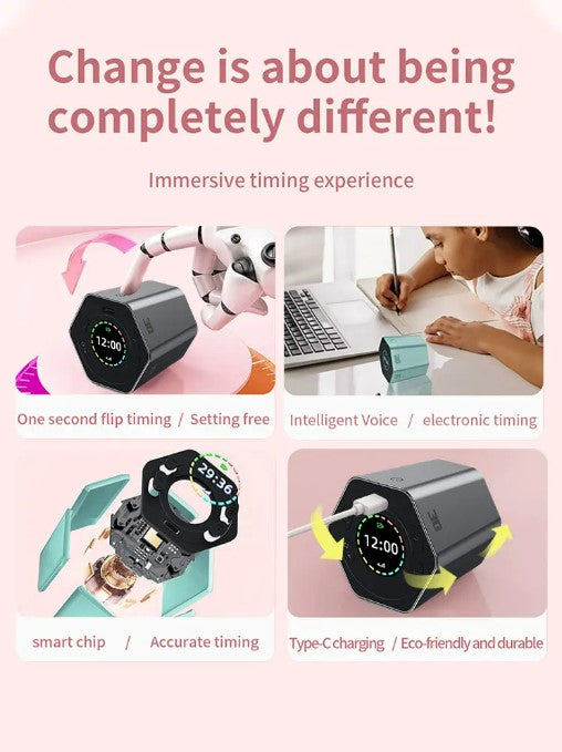 Hexagon Digital Timer - Magnetic Productivity Cube | Black