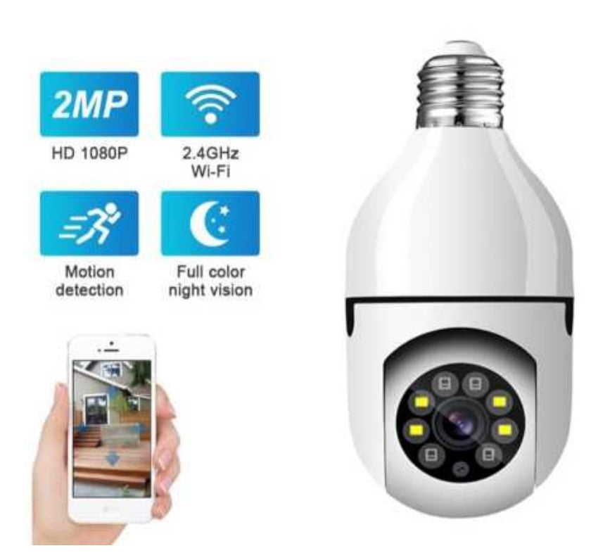 2MP Smart Bulb Security Camera - E27 WiFi Surveillance