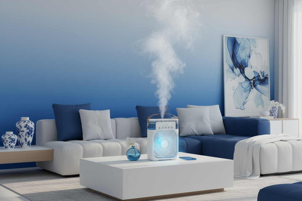 Mini Air Conditioning Fan Humidifier - Serene Living Room